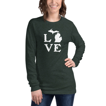 Michigan 'Love' T-Shirt (Woodcut Font) | Unisex Long Sleeve