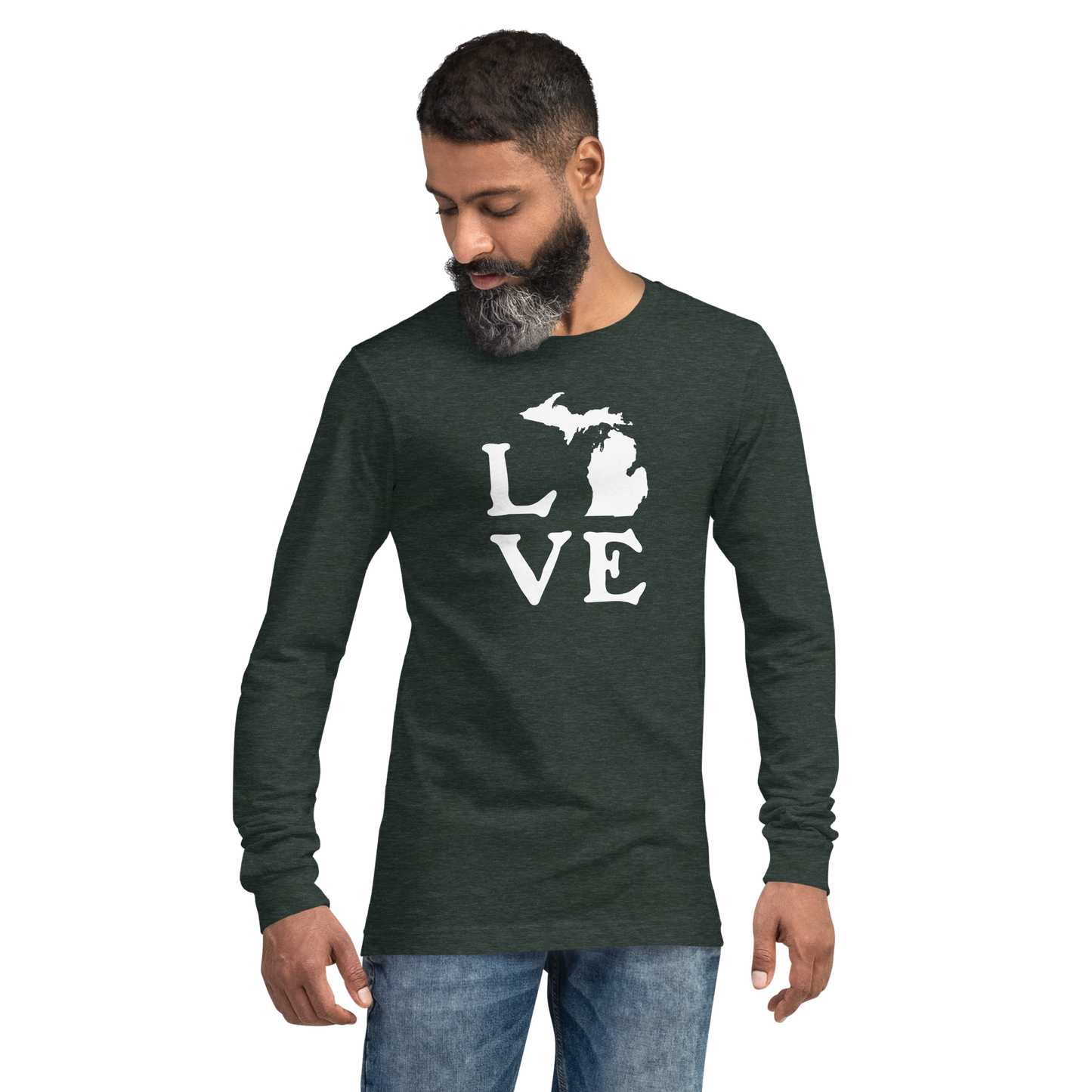 Michigan 'Love' T-Shirt (Woodcut Font) | Unisex Long Sleeve