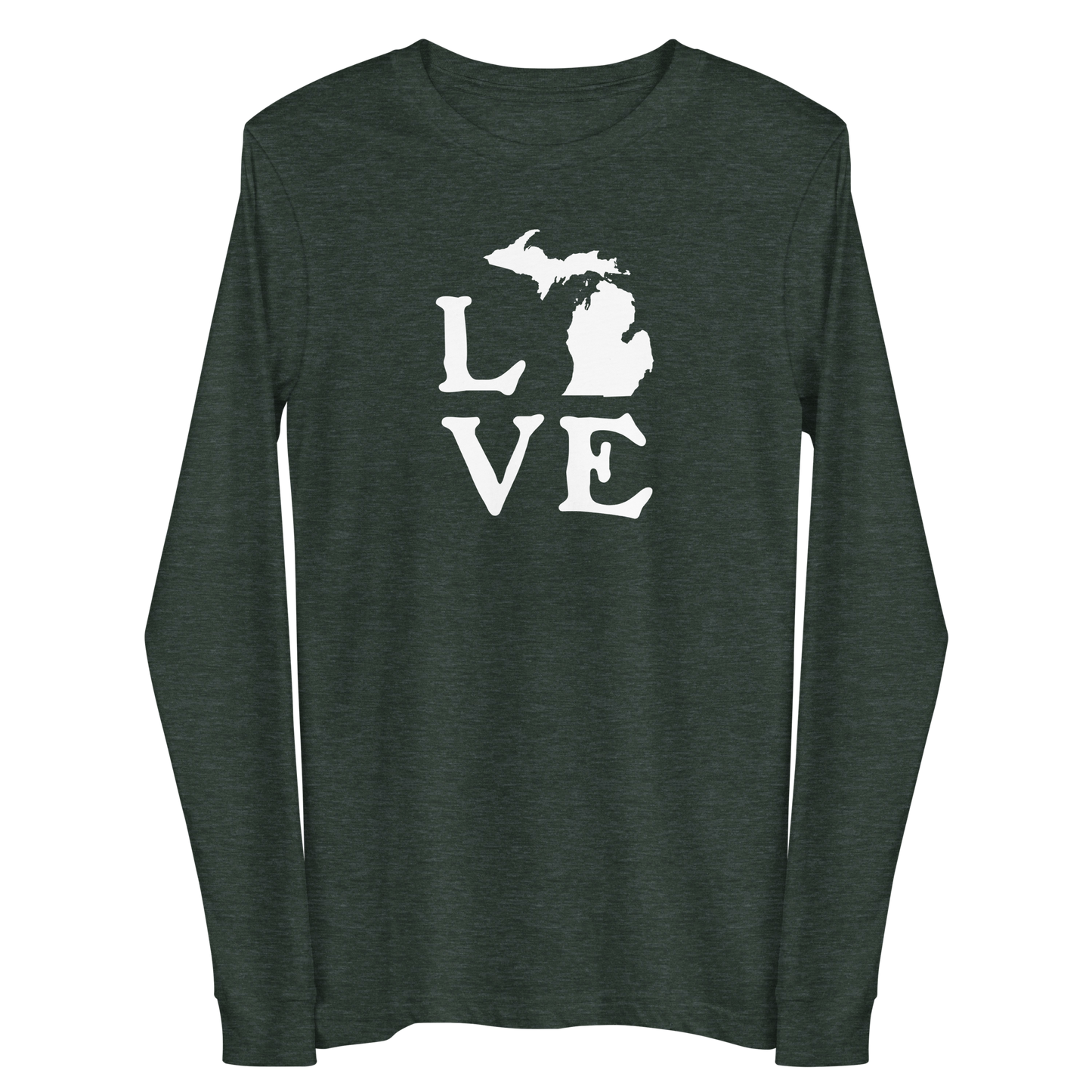 Michigan 'Love' T-Shirt (Woodcut Font) | Unisex Long Sleeve