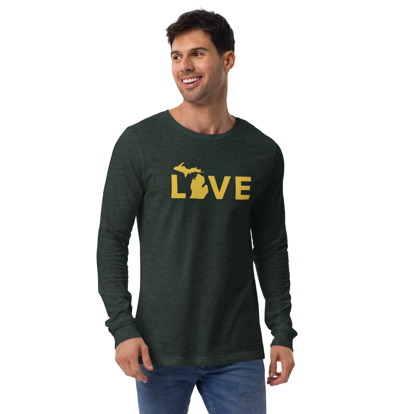 Michigan 'Love' T-Shirt (Geometric Sans Font - Gold/Navy) | Unisex Long Sleeve