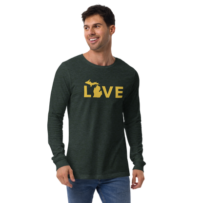 Michigan 'Love' T-Shirt (Geometric Sans Font - Gold/Navy) | Unisex Long Sleeve