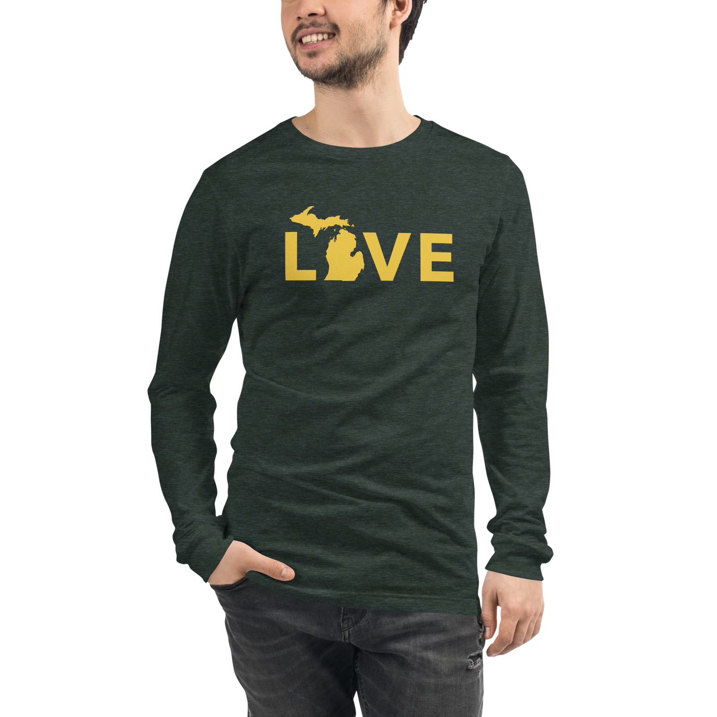 Michigan 'Love' T-Shirt (Geometric Sans Font - Gold/Navy) | Unisex Long Sleeve