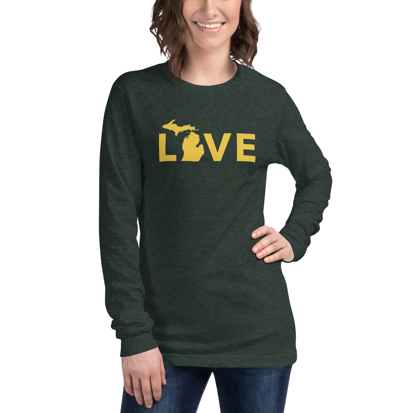 Michigan 'Love' T-Shirt (Geometric Sans Font - Gold/Navy) | Unisex Long Sleeve