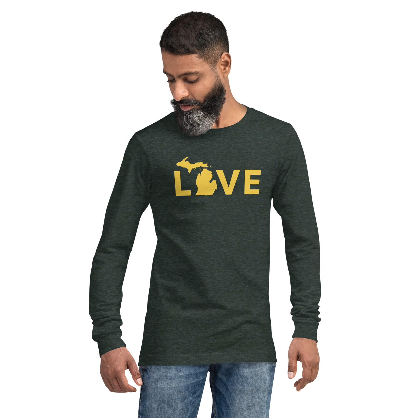 Michigan 'Love' T-Shirt (Geometric Sans Font - Gold/Navy) | Unisex Long Sleeve