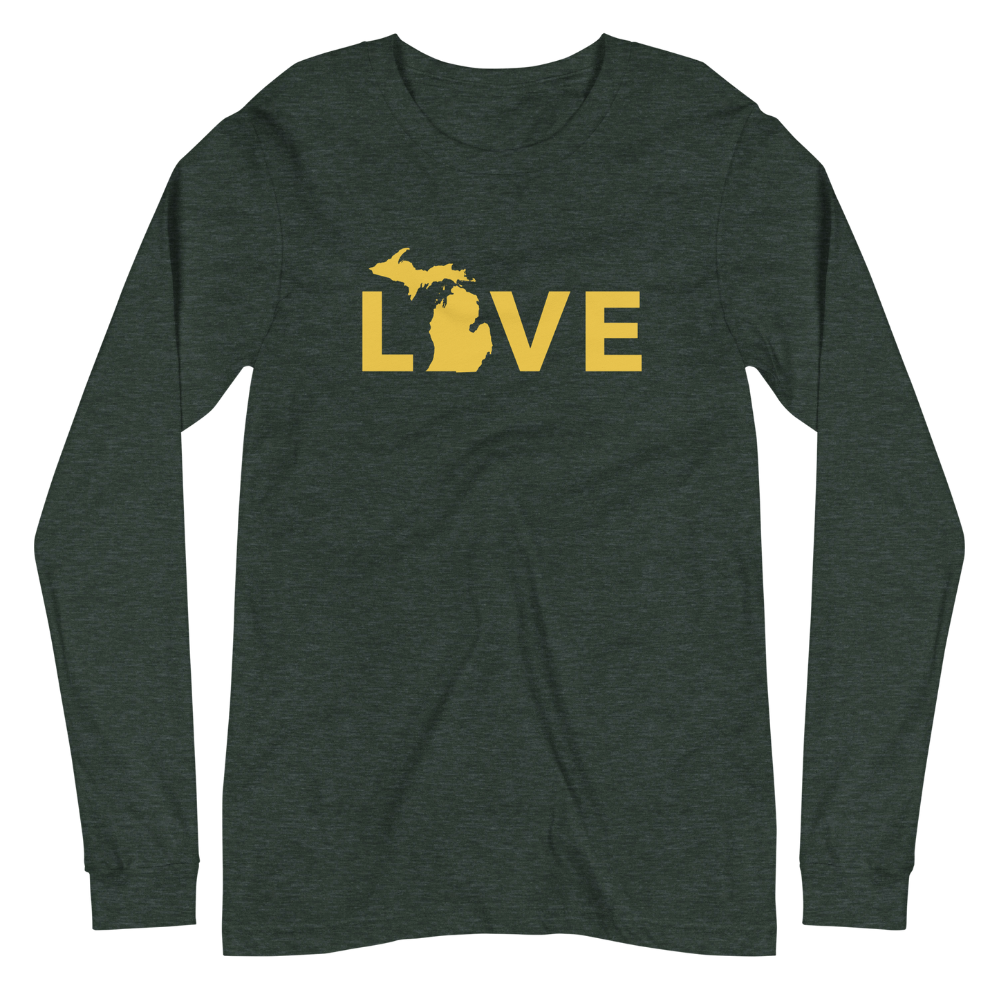 Michigan 'Love' T-Shirt (Geometric Sans Font - Gold/Navy) | Unisex Long Sleeve