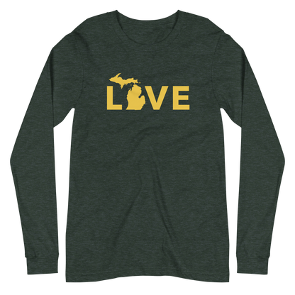 Michigan 'Love' T-Shirt (Geometric Sans Font - Gold/Navy) | Unisex Long Sleeve