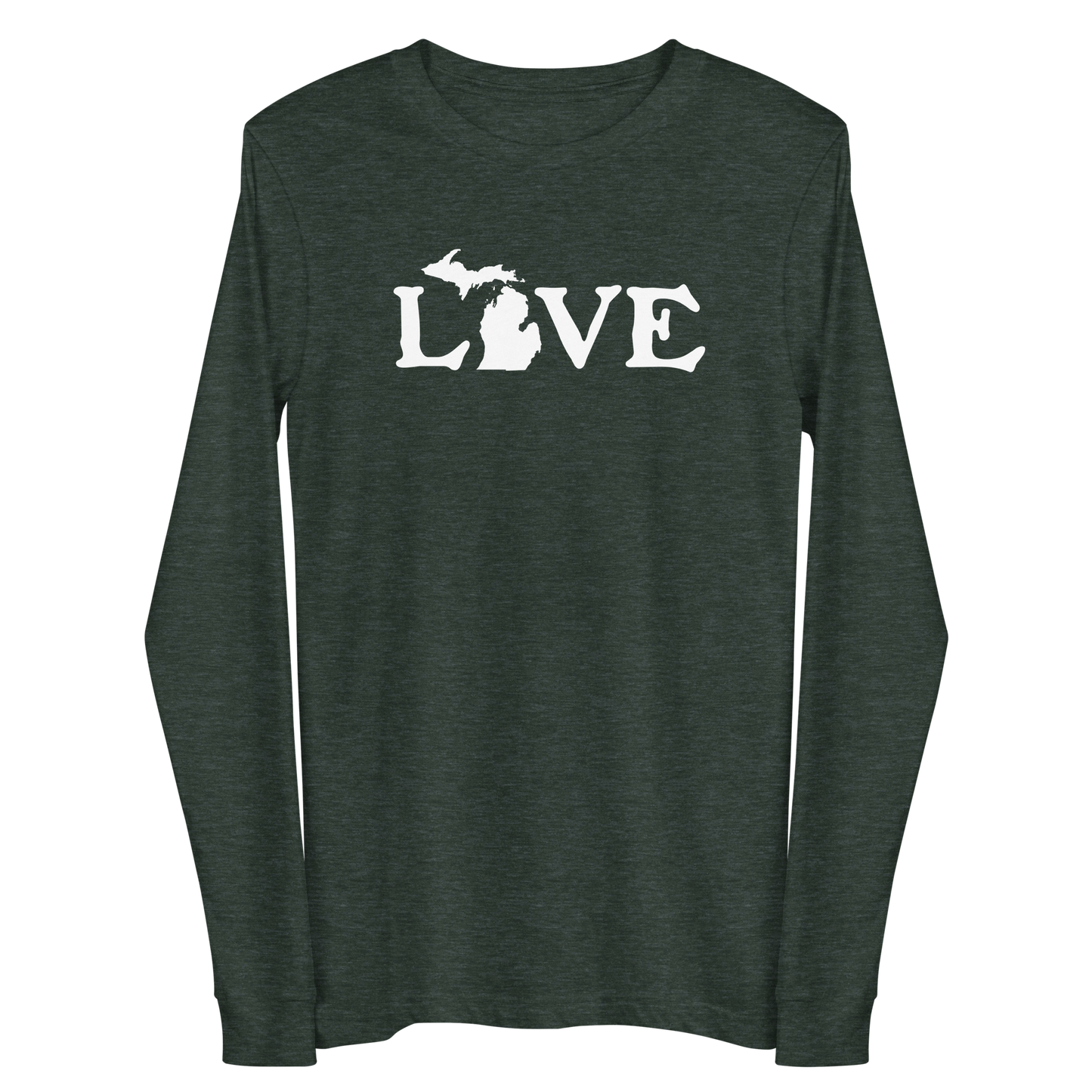 Michigan 'Love' T-Shirt (Woodcut Font) | Unisex Long Sleeve