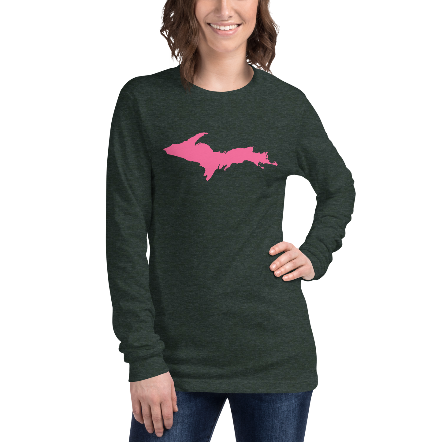 Michigan Upper Peninsula T-Shirt (w/ Pink UP Outline) | Unisex Long Sleeve