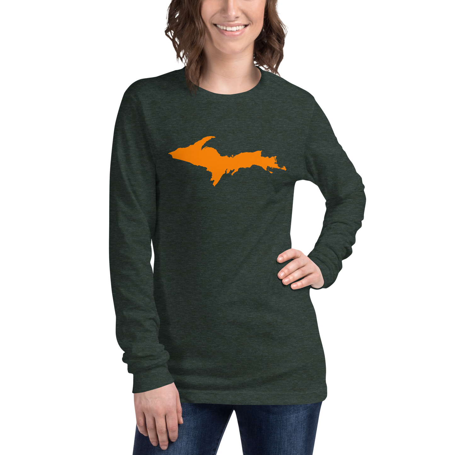 Michigan Upper Peninsula T-Shirt (w/ Orange UP Outline) | Unisex Long Sleeve