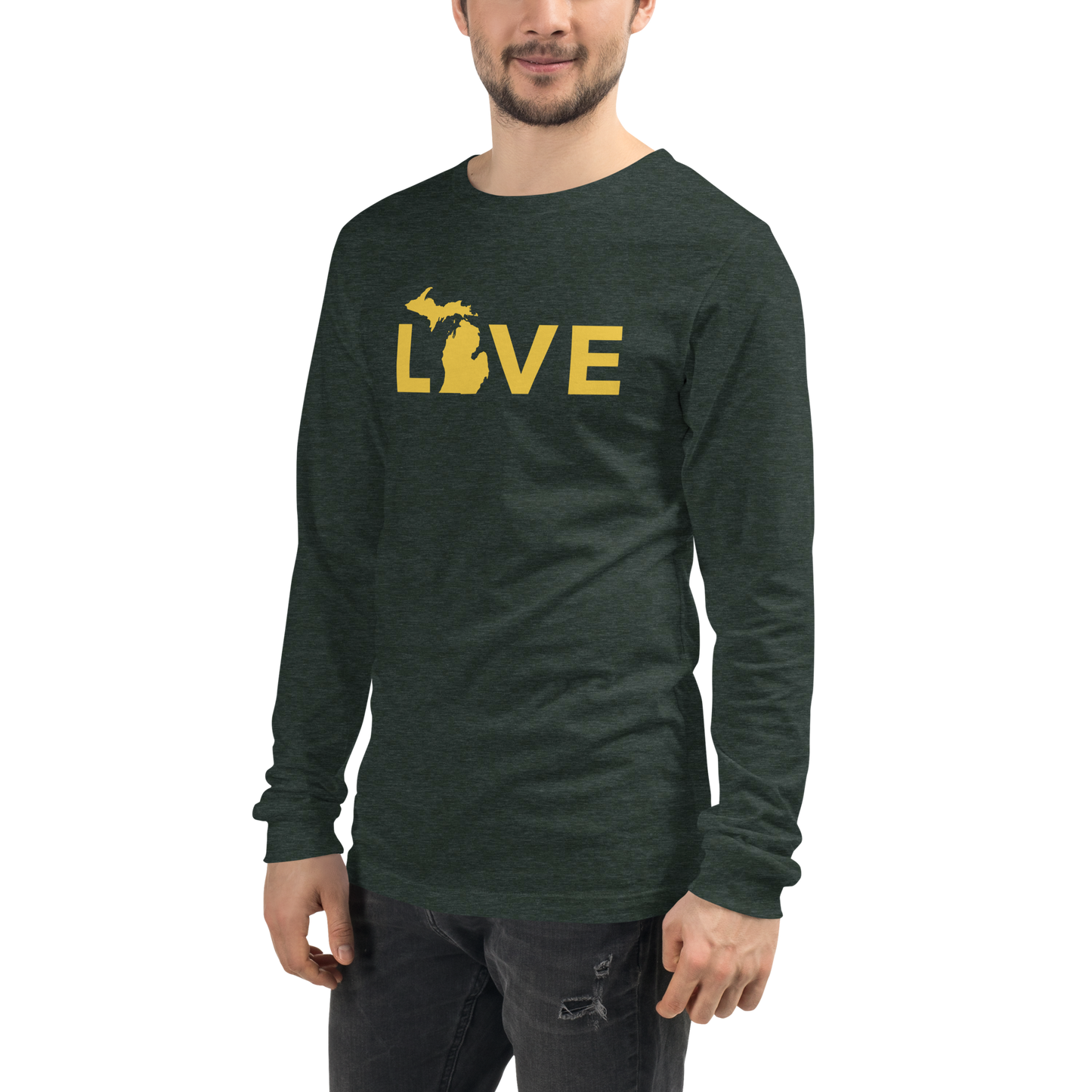 Michigan 'Love' T-Shirt (Geometric Sans Font - Gold/Navy) | Unisex Long Sleeve