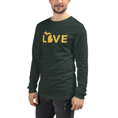 Michigan 'Love' T-Shirt (Geometric Sans Font - Gold/Navy) | Unisex Long Sleeve