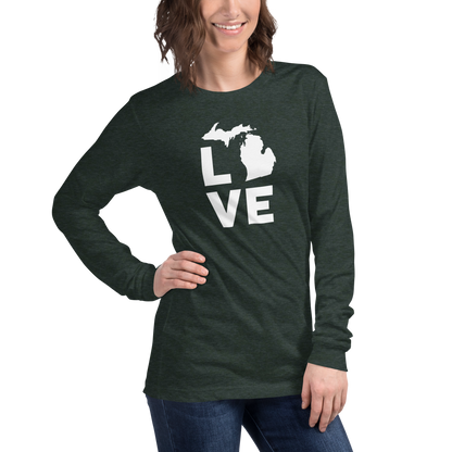 Michigan 'Love' T-Shirt (Geometric Sans Font) | Unisex Long Sleeve