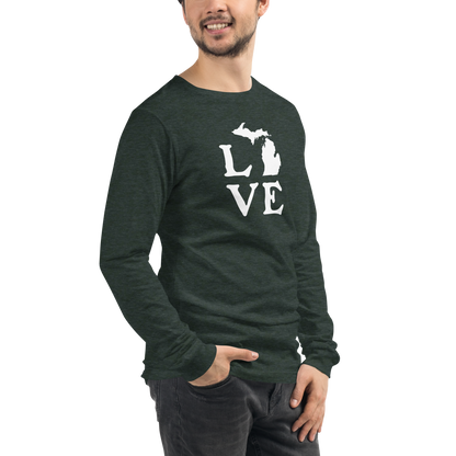 Michigan 'Love' T-Shirt (Woodcut Font) | Unisex Long Sleeve