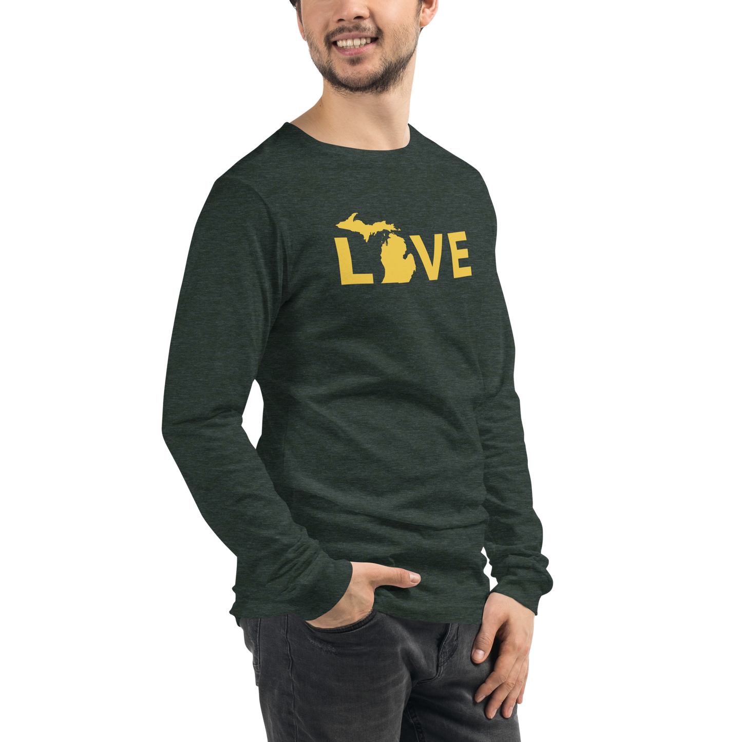 Michigan 'Love' T-Shirt (Geometric Sans Font - Gold/Navy) | Unisex Long Sleeve