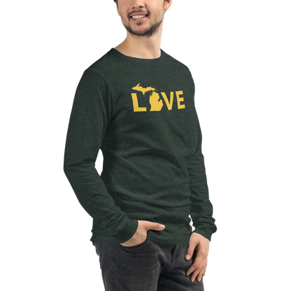 Michigan 'Love' T-Shirt (Geometric Sans Font - Gold/Navy) | Unisex Long Sleeve