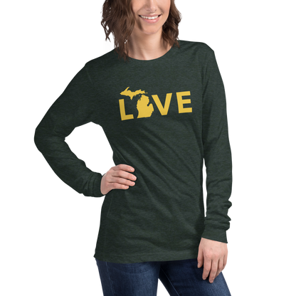 Michigan 'Love' T-Shirt (Geometric Sans Font - Gold/Navy) | Unisex Long Sleeve