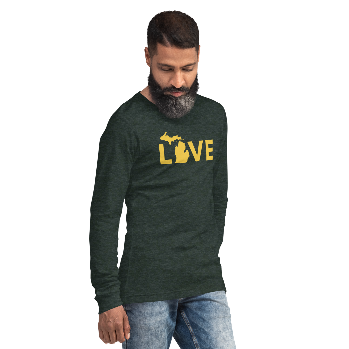 Michigan 'Love' T-Shirt (Geometric Sans Font - Gold/Navy) | Unisex Long Sleeve