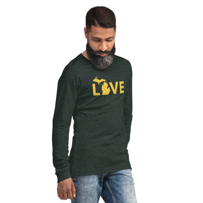 Michigan 'Love' T-Shirt (Geometric Sans Font - Gold/Navy) | Unisex Long Sleeve