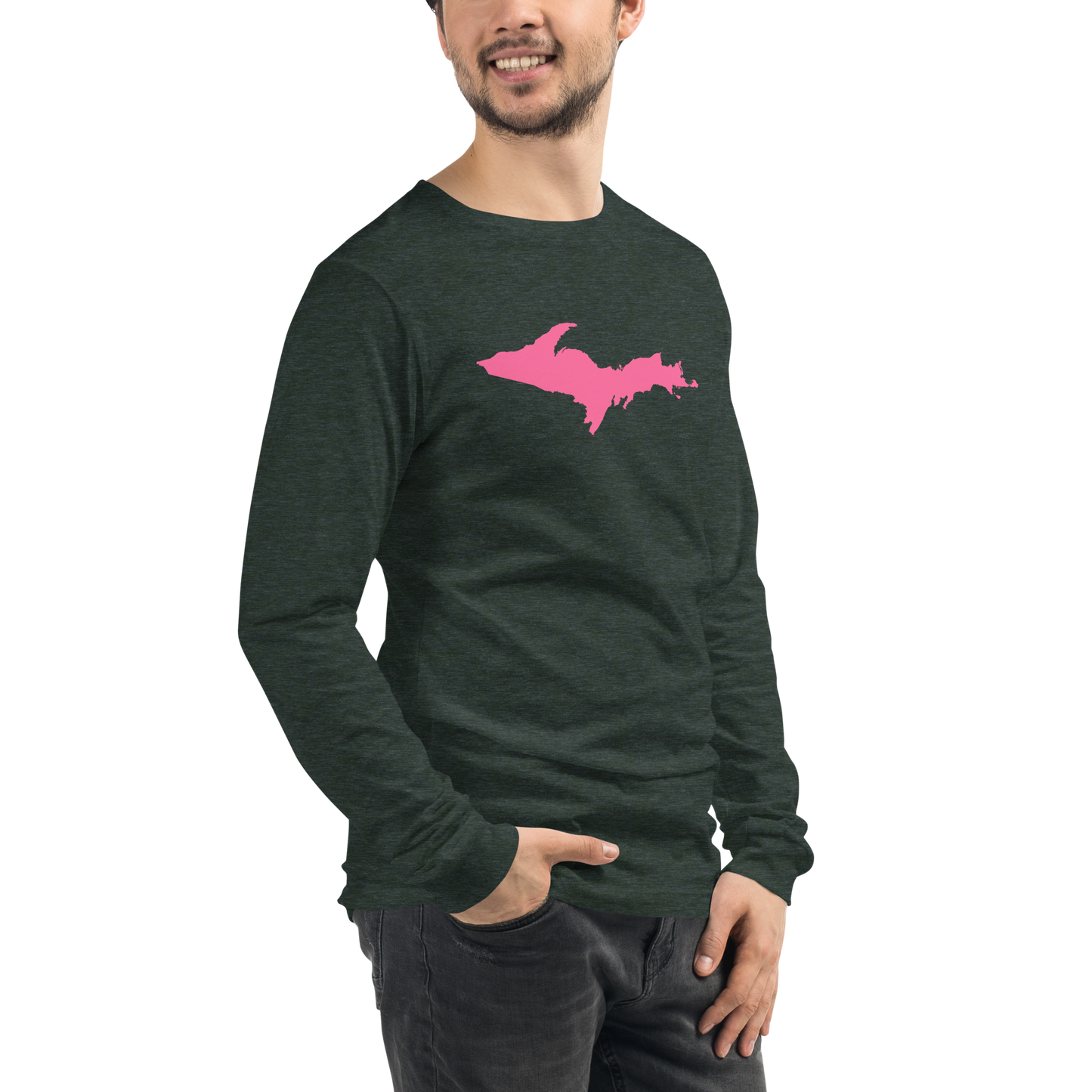 Michigan Upper Peninsula T-Shirt (w/ Pink UP Outline) | Unisex Long Sleeve