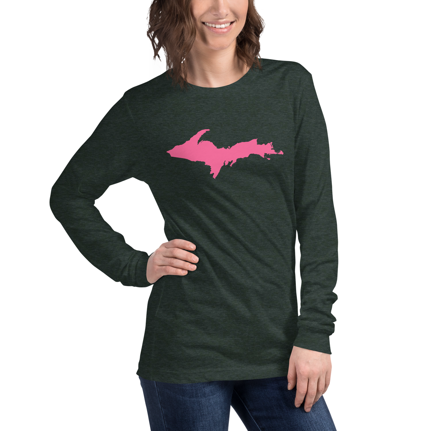 Michigan Upper Peninsula T-Shirt (w/ Pink UP Outline) | Unisex Long Sleeve