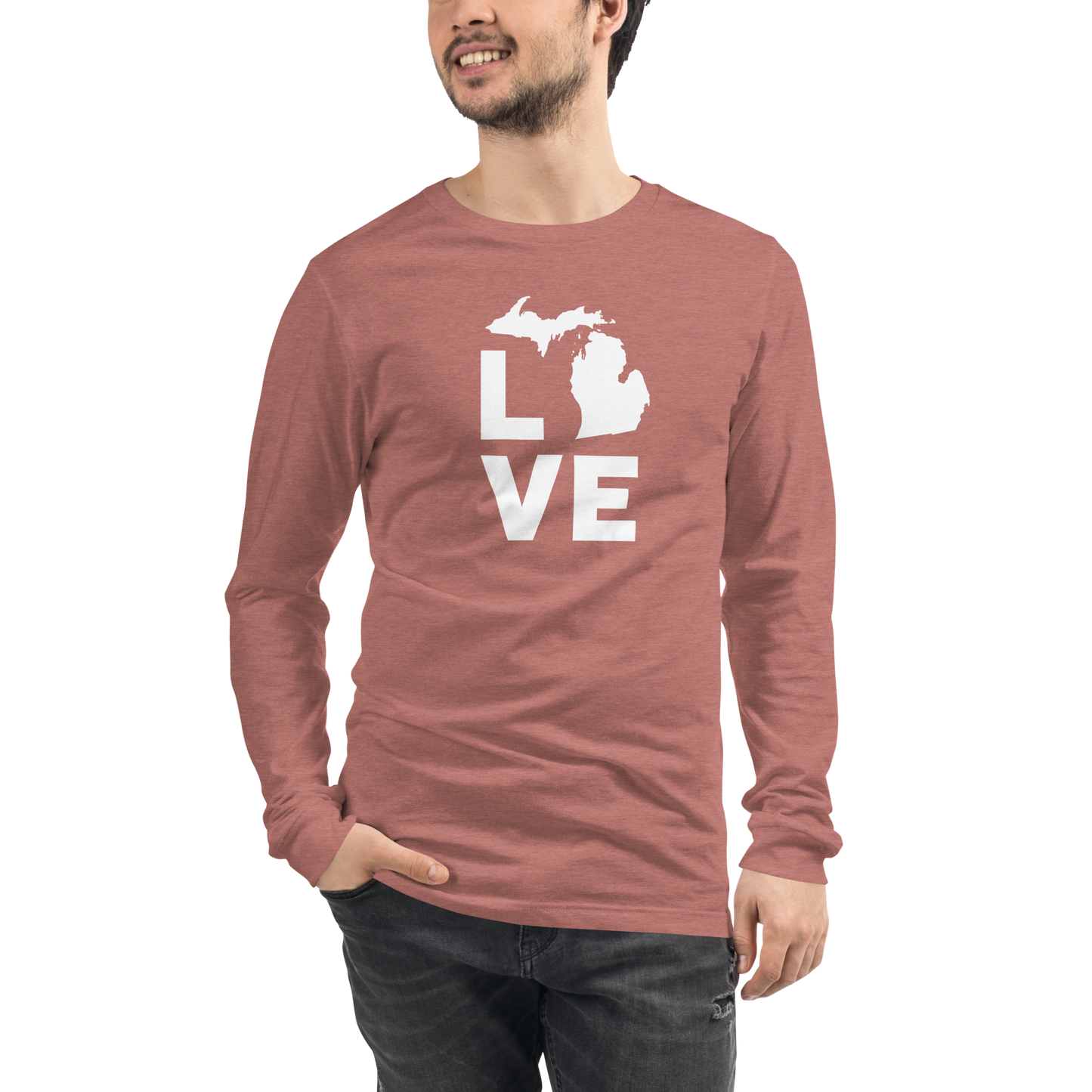 Michigan 'Love' T-Shirt (Geometric Sans Font) | Unisex Long Sleeve