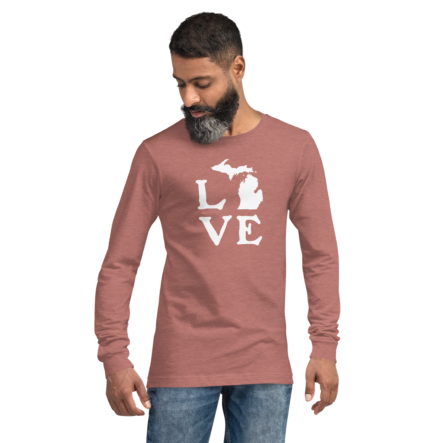 Michigan 'Love' T-Shirt (Woodcut Font) | Unisex Long Sleeve