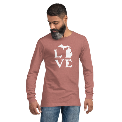 Michigan 'Love' T-Shirt (Woodcut Font) | Unisex Long Sleeve