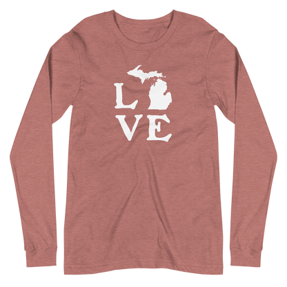 Michigan 'Love' T-Shirt (Woodcut Font) | Unisex Long Sleeve