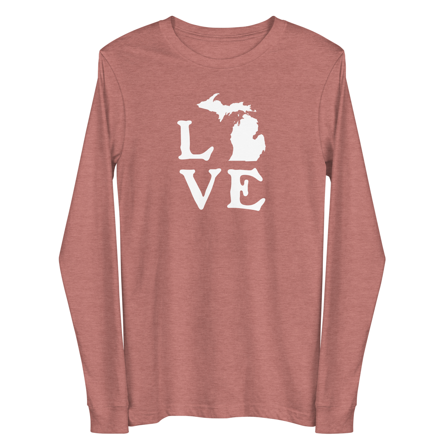 Michigan 'Love' T-Shirt (Woodcut Font) | Unisex Long Sleeve