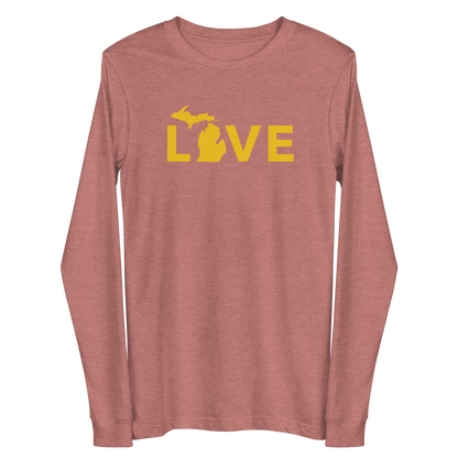 Michigan 'Love' T-Shirt (Geometric Sans Font - Gold/Navy) | Unisex Long Sleeve