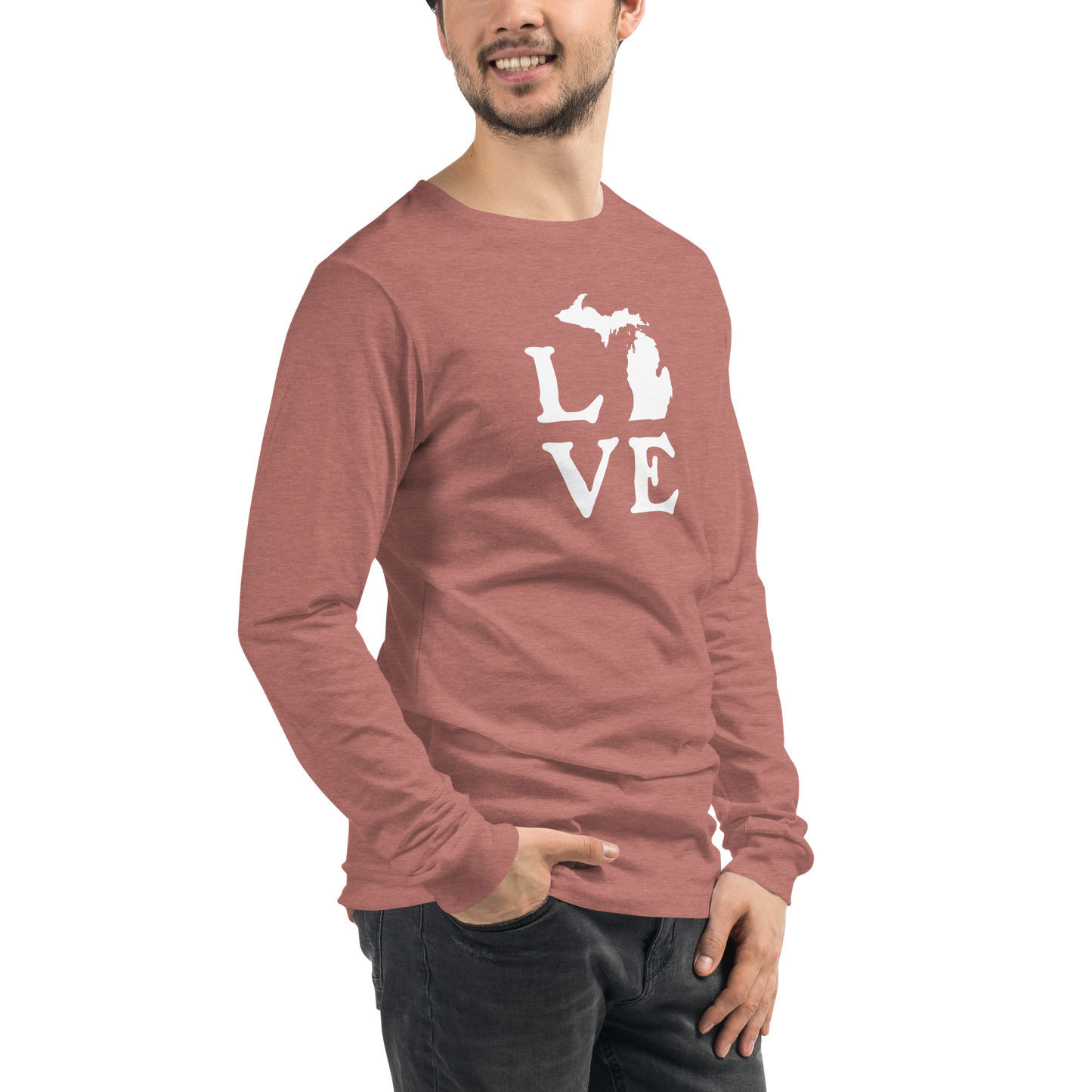 Michigan 'Love' T-Shirt (Woodcut Font) | Unisex Long Sleeve