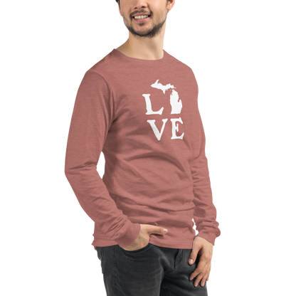 Michigan 'Love' T-Shirt (Woodcut Font) | Unisex Long Sleeve