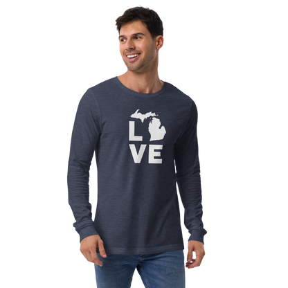 Michigan 'Love' T-Shirt (Geometric Sans Font) | Unisex Long Sleeve