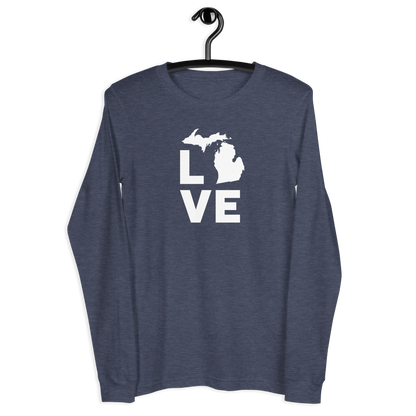 Michigan 'Love' T-Shirt (Geometric Sans Font) | Unisex Long Sleeve