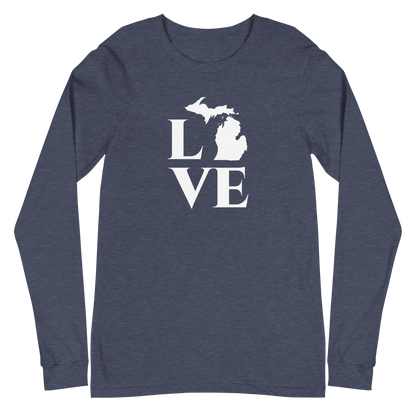 Michigan 'Love' T-Shirt (Roman Serif Font) | Unisex Long Sleeve