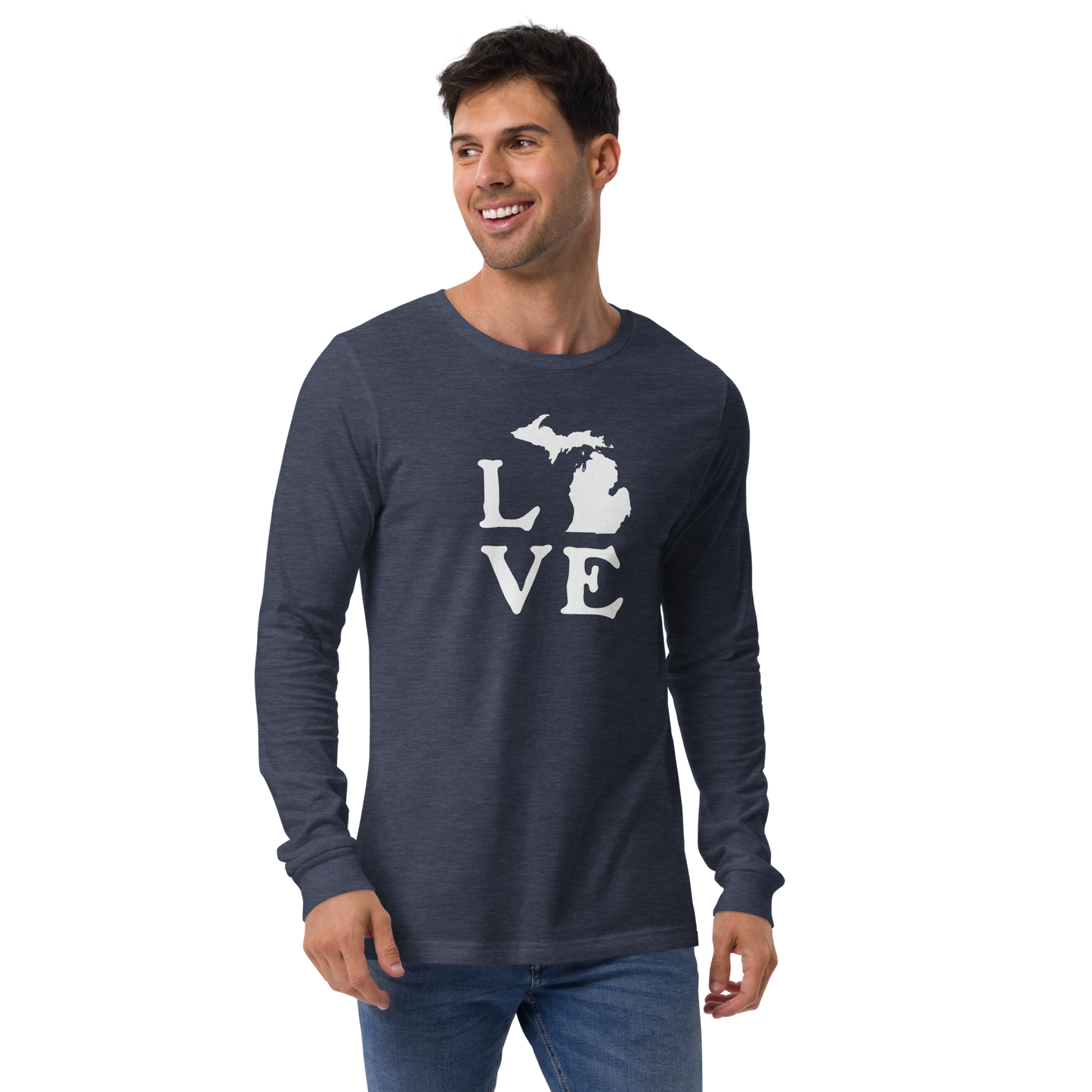 Michigan 'Love' T-Shirt (Woodcut Font) | Unisex Long Sleeve