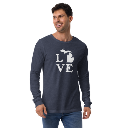 Michigan 'Love' T-Shirt (Woodcut Font) | Unisex Long Sleeve