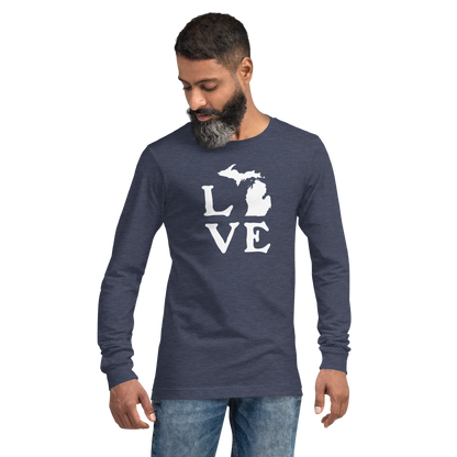 Michigan 'Love' T-Shirt (Woodcut Font) | Unisex Long Sleeve