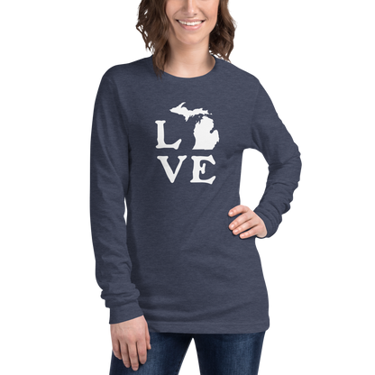 Michigan 'Love' T-Shirt (Woodcut Font) | Unisex Long Sleeve