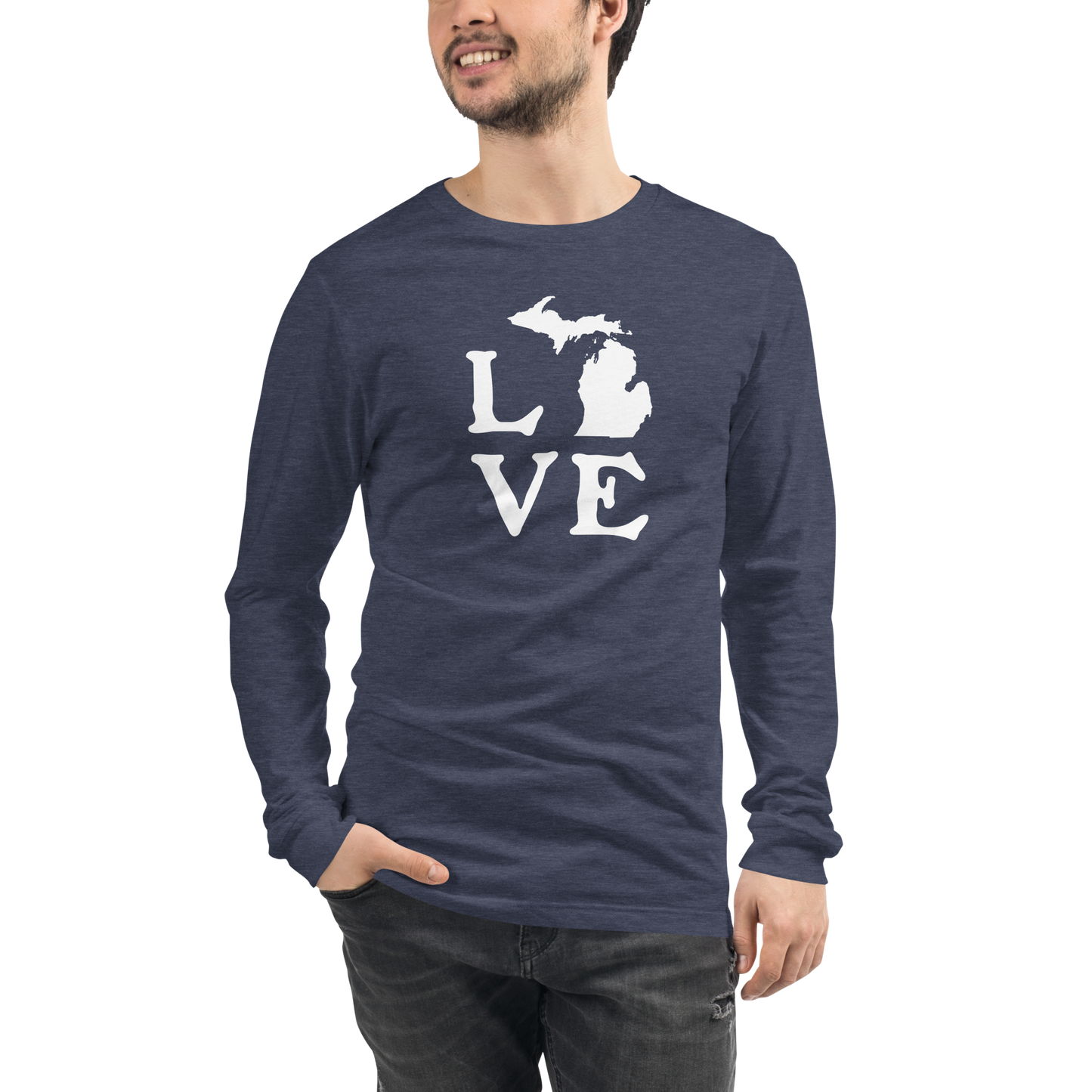 Michigan 'Love' T-Shirt (Woodcut Font) | Unisex Long Sleeve