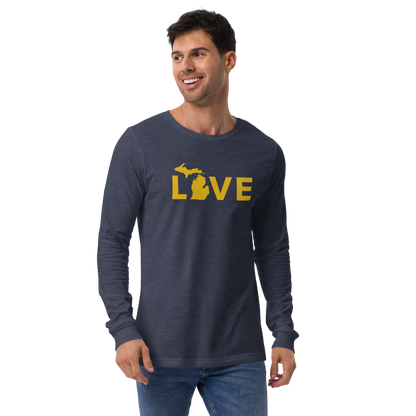 Michigan 'Love' T-Shirt (Geometric Sans Font - Gold/Navy) | Unisex Long Sleeve