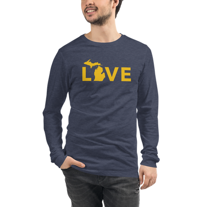 Michigan 'Love' T-Shirt (Geometric Sans Font - Gold/Navy) | Unisex Long Sleeve