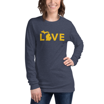 Michigan 'Love' T-Shirt (Geometric Sans Font - Gold/Navy) | Unisex Long Sleeve