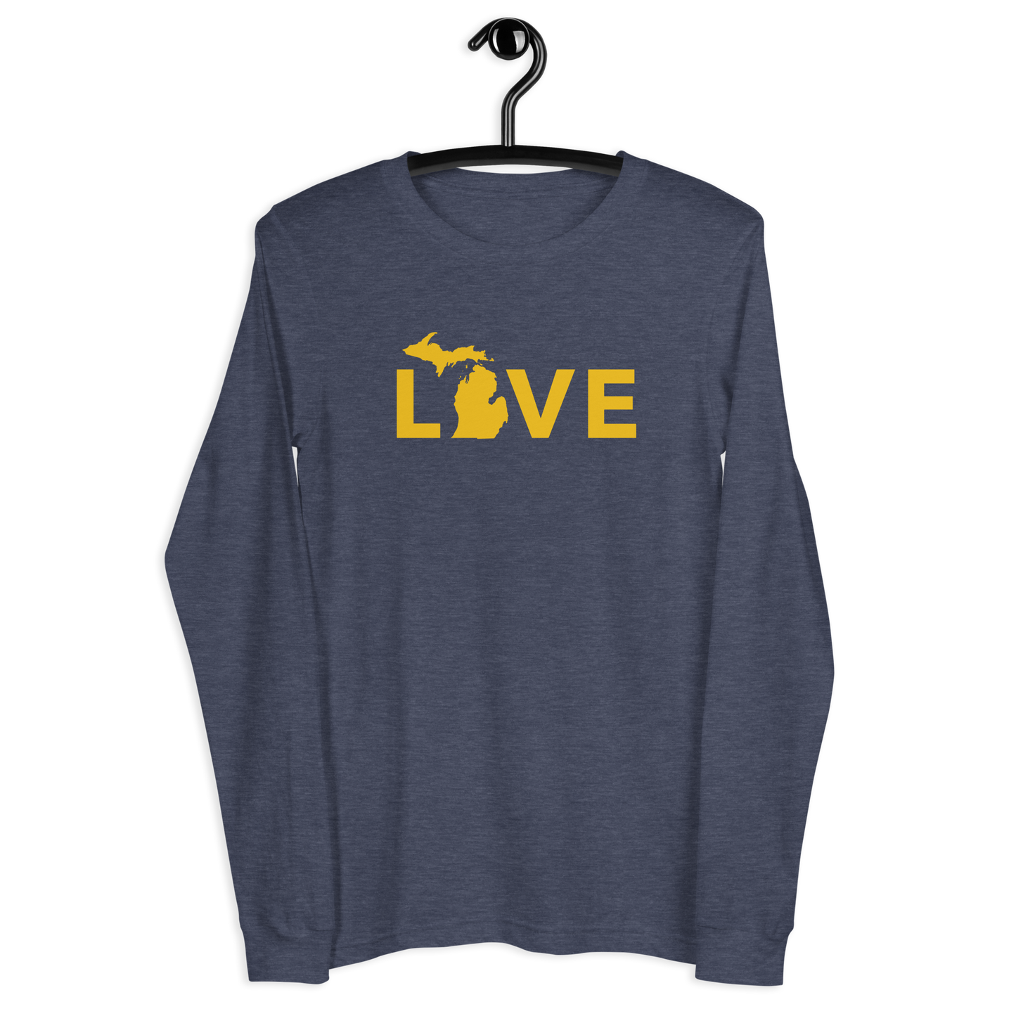 Michigan 'Love' T-Shirt (Geometric Sans Font - Gold/Navy) | Unisex Long Sleeve