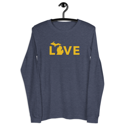 Michigan 'Love' T-Shirt (Geometric Sans Font - Gold/Navy) | Unisex Long Sleeve