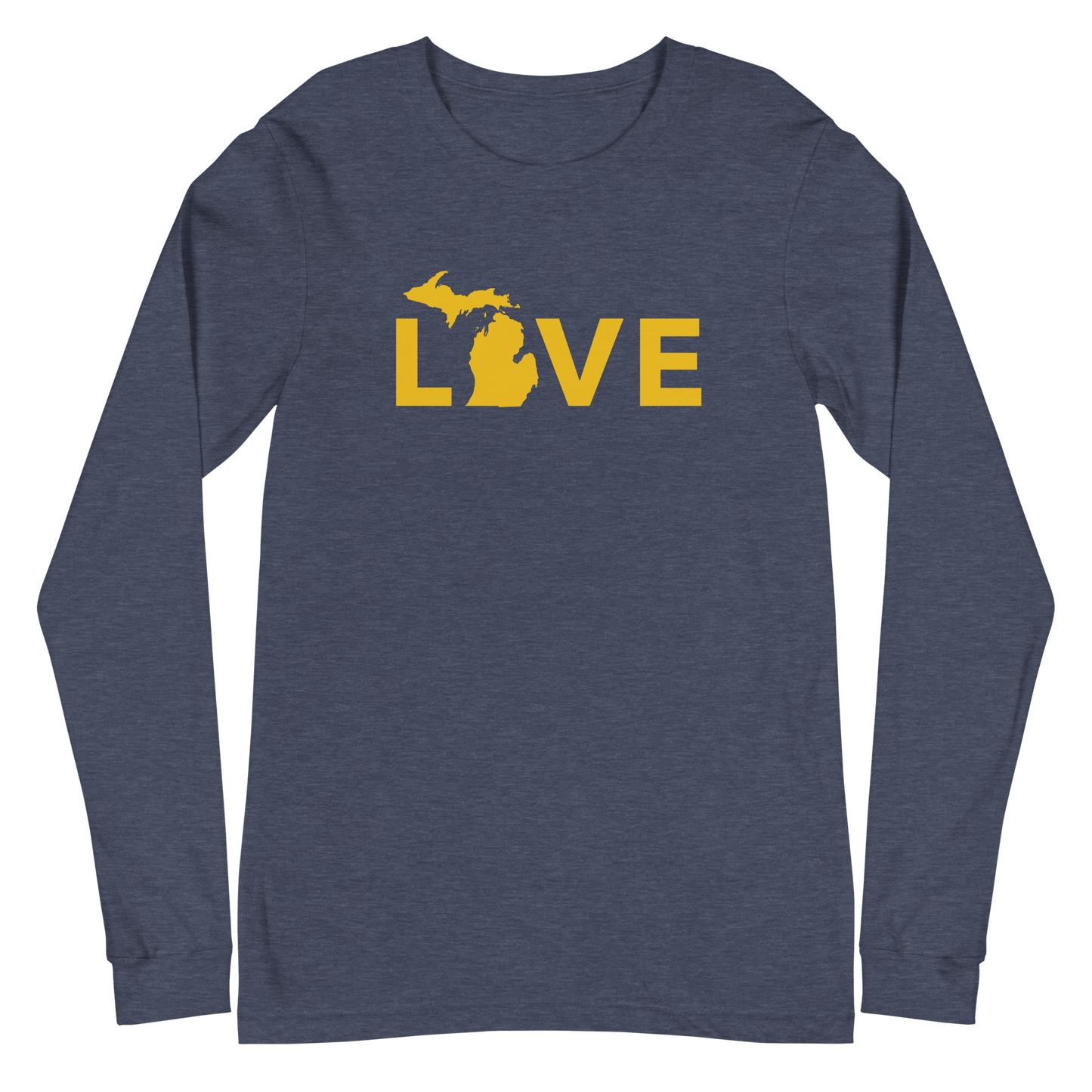 Michigan 'Love' T-Shirt (Geometric Sans Font - Gold/Navy) | Unisex Long Sleeve