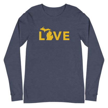 Michigan 'Love' T-Shirt (Geometric Sans Font - Gold/Navy) | Unisex Long Sleeve