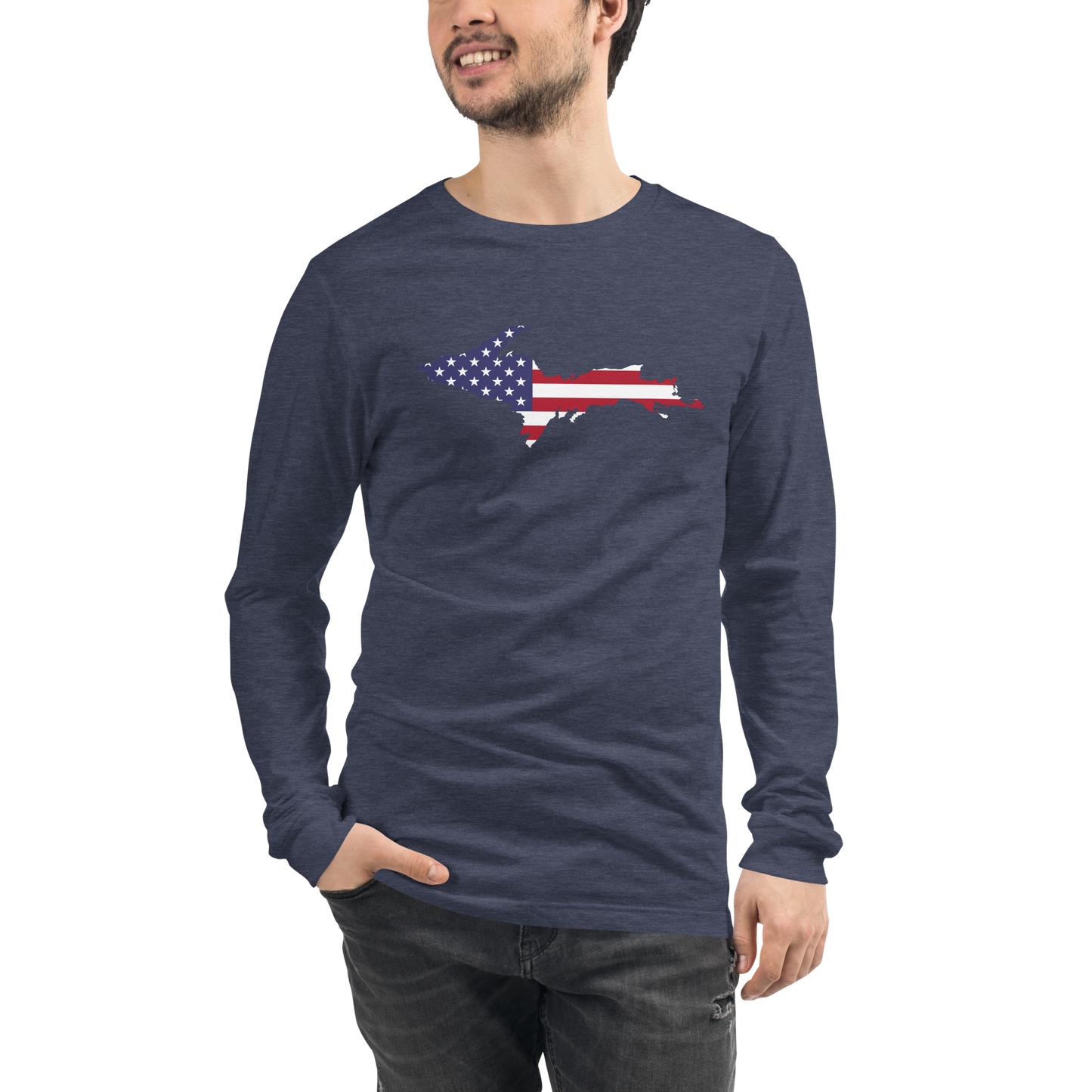 Michigan Upper Peninsula T-Shirt (w/ UP USA Flag Outline) | Unisex Long Sleeve