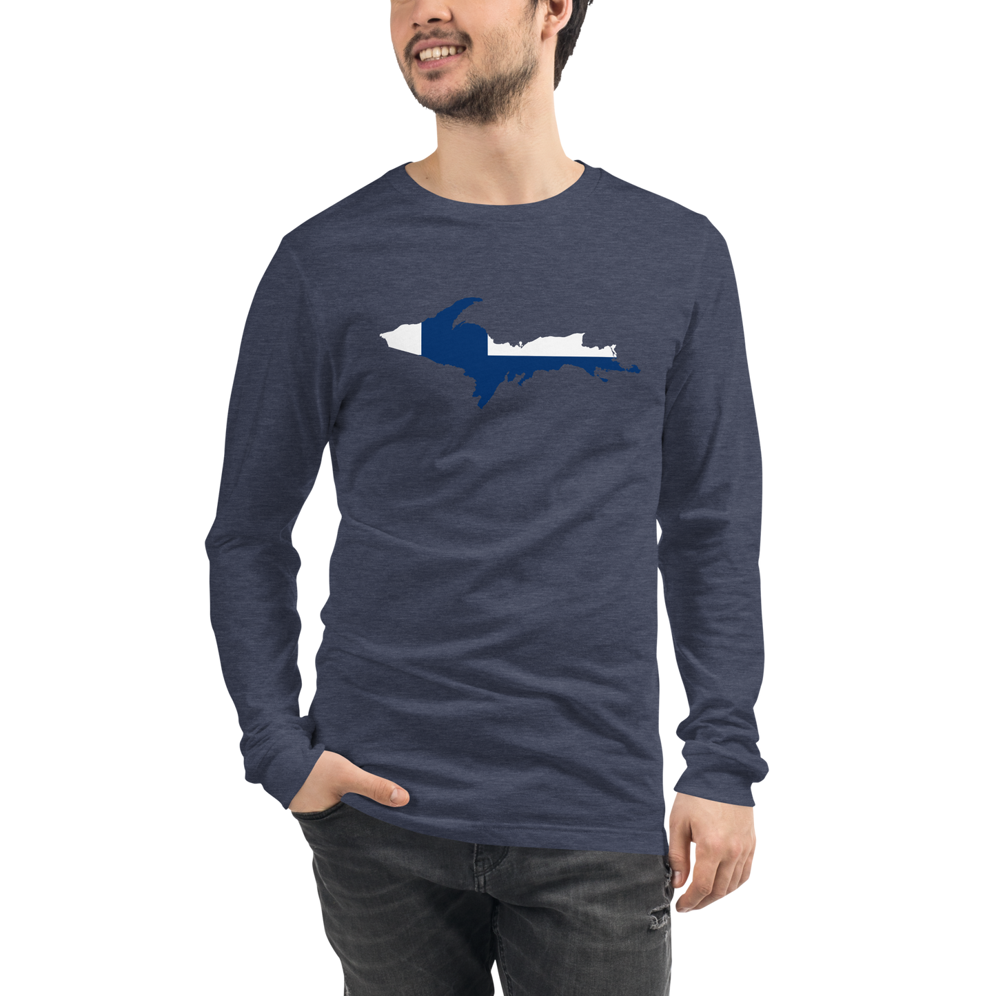 Michigan Upper Peninsula T-Shirt (w/ UP Finland Flag Outline) | Unisex Long Sleeve