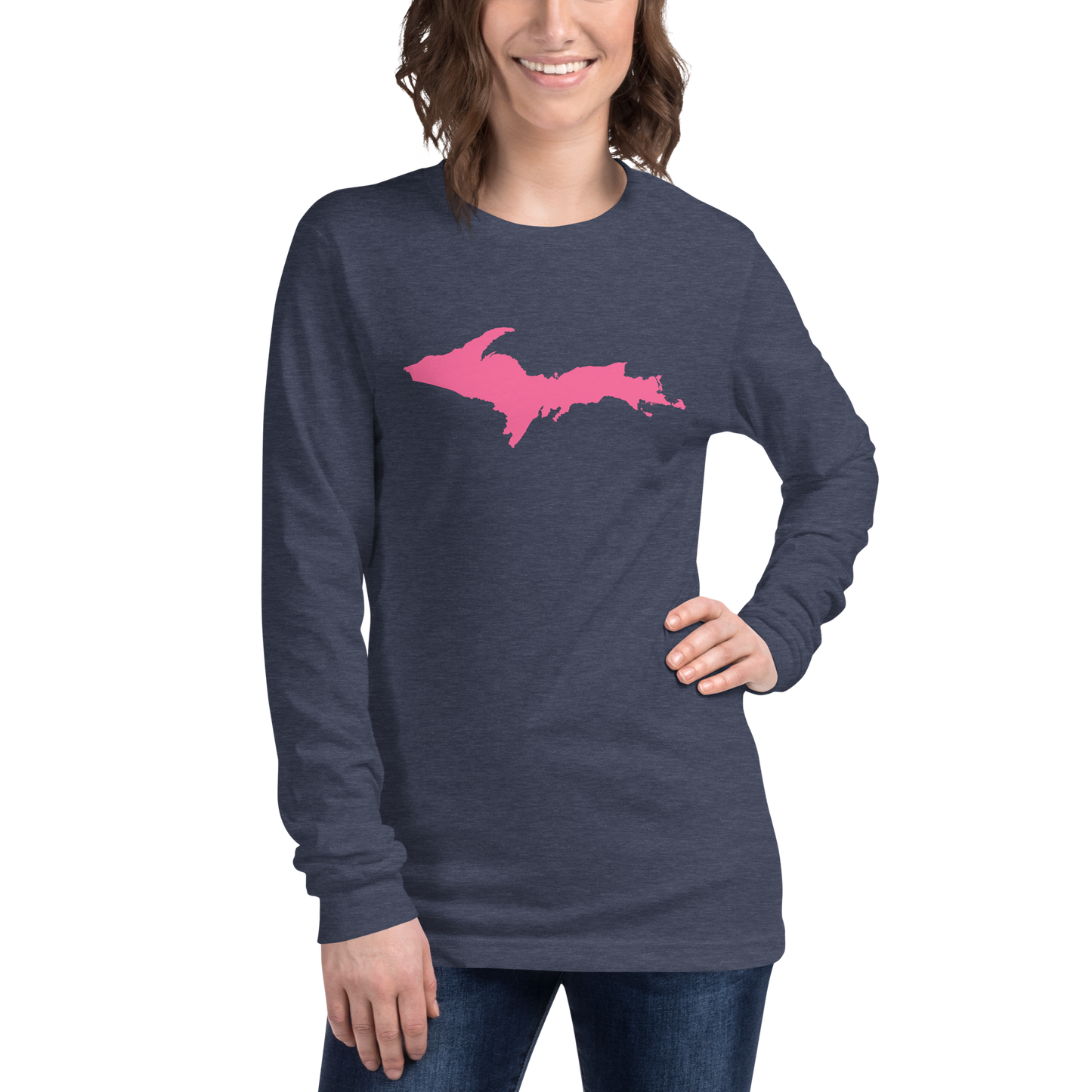 Michigan Upper Peninsula T-Shirt (w/ Pink UP Outline) | Unisex Long Sleeve